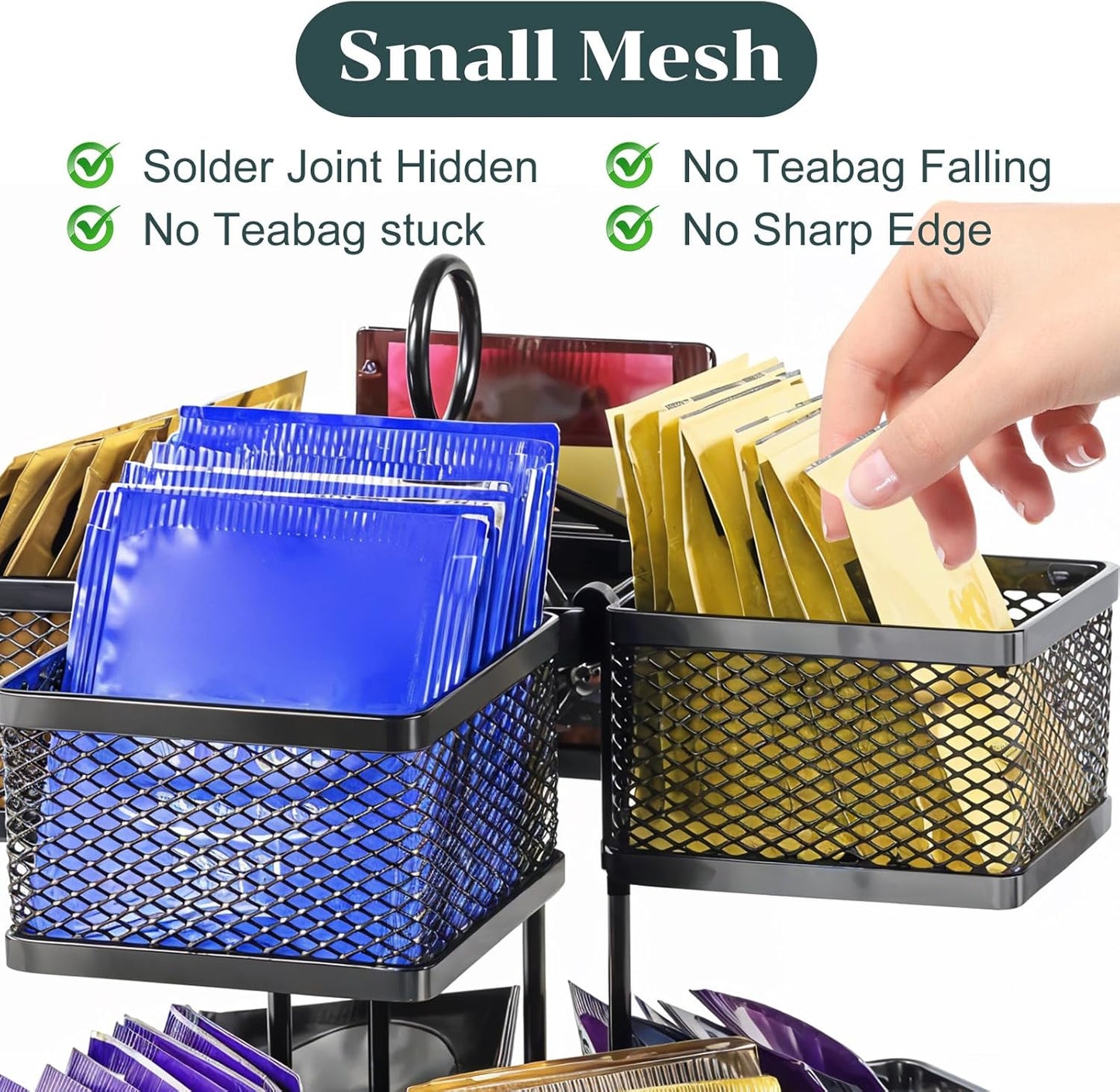 Rotating Tea Bag Organizer for 96 Sachets - Black Metal Revolving Tea Storage Holder - Luxury Kitchen & V1258-DP02-BOL-748