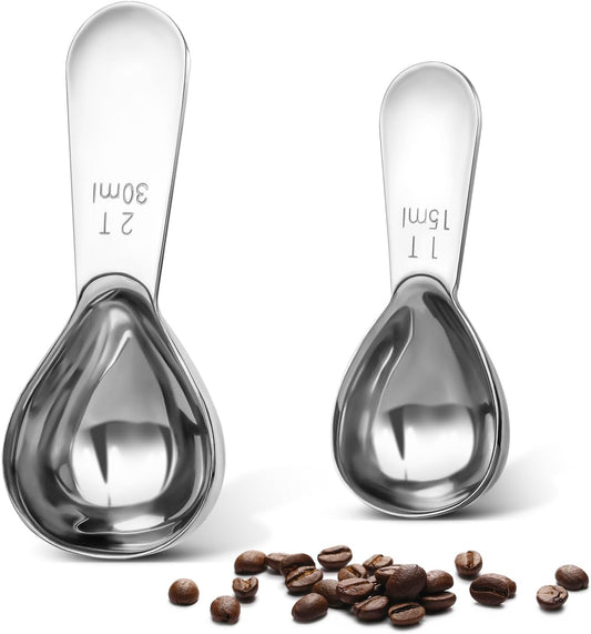 15ml & 30ml Stainless Steel Coffee Measuring Spoons Set - Heavy Duty Long Handle for Coffee Machines - V1258-DP02-BOL-751