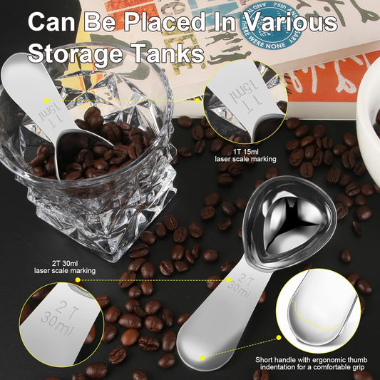 15ml & 30ml Stainless Steel Coffee Measuring Spoons Set - Heavy Duty Long Handle for Coffee Machines - V1258-DP02-BOL-751