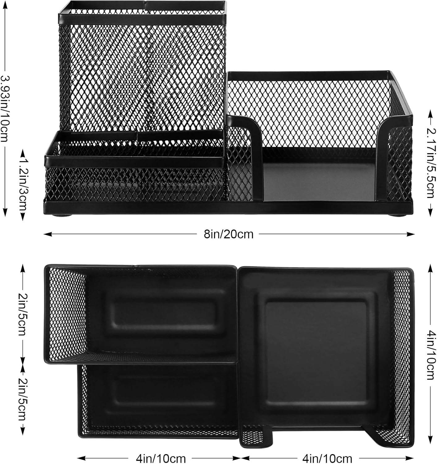 Black 3 Compartment Metal Mesh Pen Holder Desk Organizer for Office and Home Work - 1 Piece V1258-DP02-BOL-753