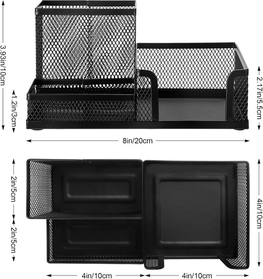Black 3 Compartment Metal Mesh Pen Holder Desk Organizer for Office and Home Work - 1 Piece V1258-DP02-BOL-753