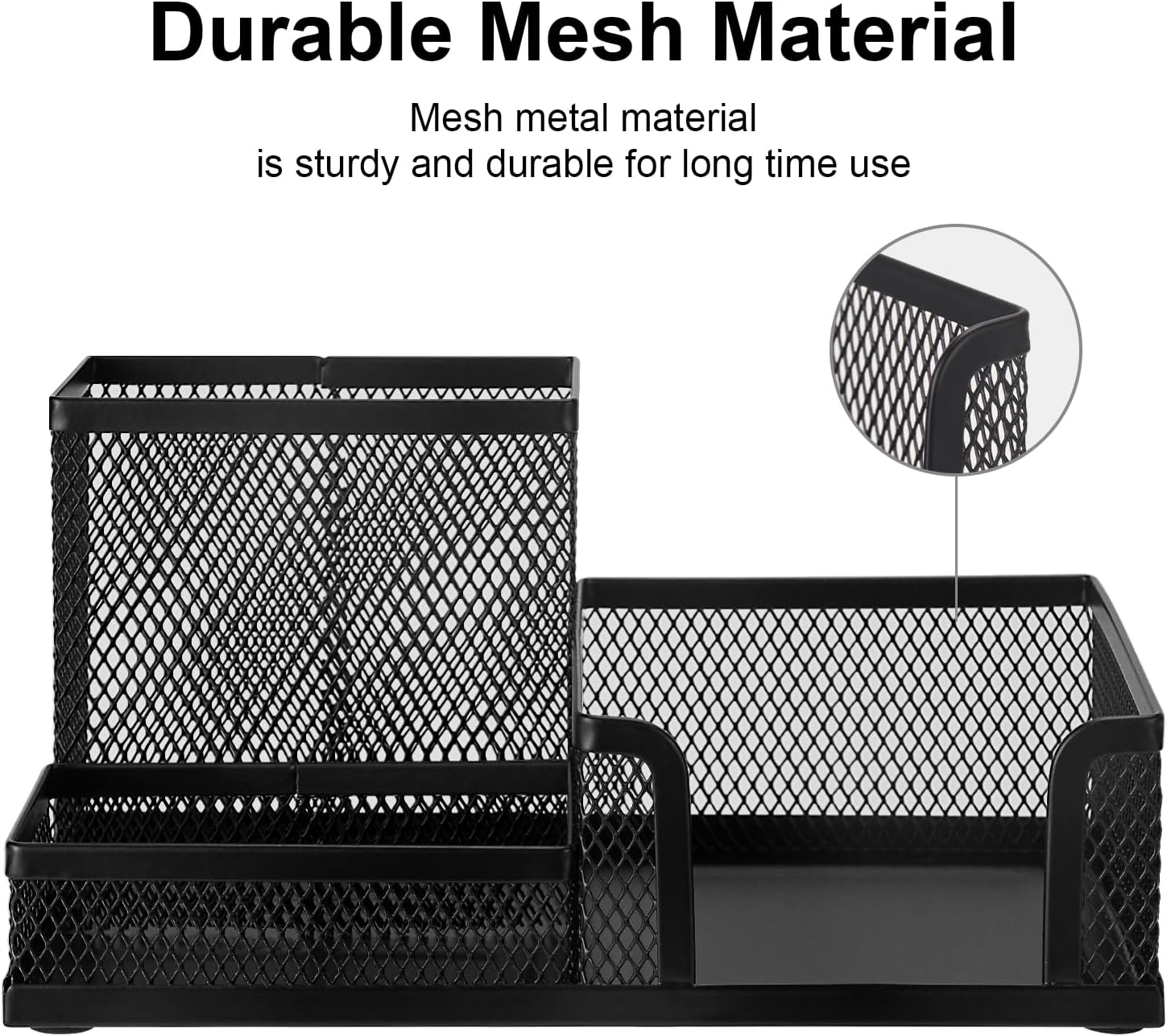Black 3 Compartment Metal Mesh Pen Holder Desk Organizer for Office and Home Work - 1 Piece V1258-DP02-BOL-753
