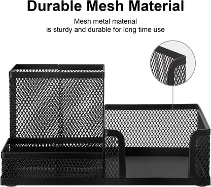 Black 3 Compartment Metal Mesh Pen Holder Desk Organizer for Office and Home Work - 1 Piece V1258-DP02-BOL-753