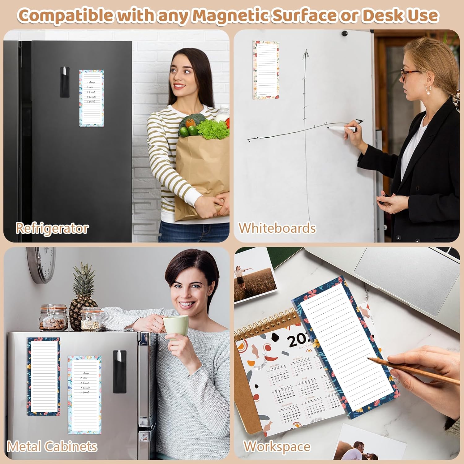 Magnetic Notepads with Pen Holder - 200 Sheets - 4 Pack for Refrigerator - Ideal for Grocery Lists & To-Do V1258-DP02-BOL-754