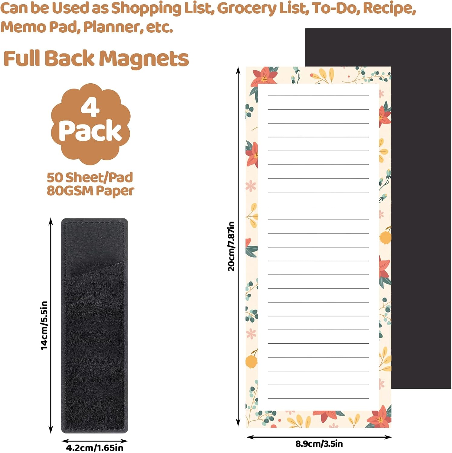 Magnetic Notepads with Pen Holder - 200 Sheets - 4 Pack for Refrigerator - Ideal for Grocery Lists & To-Do V1258-DP02-BOL-754