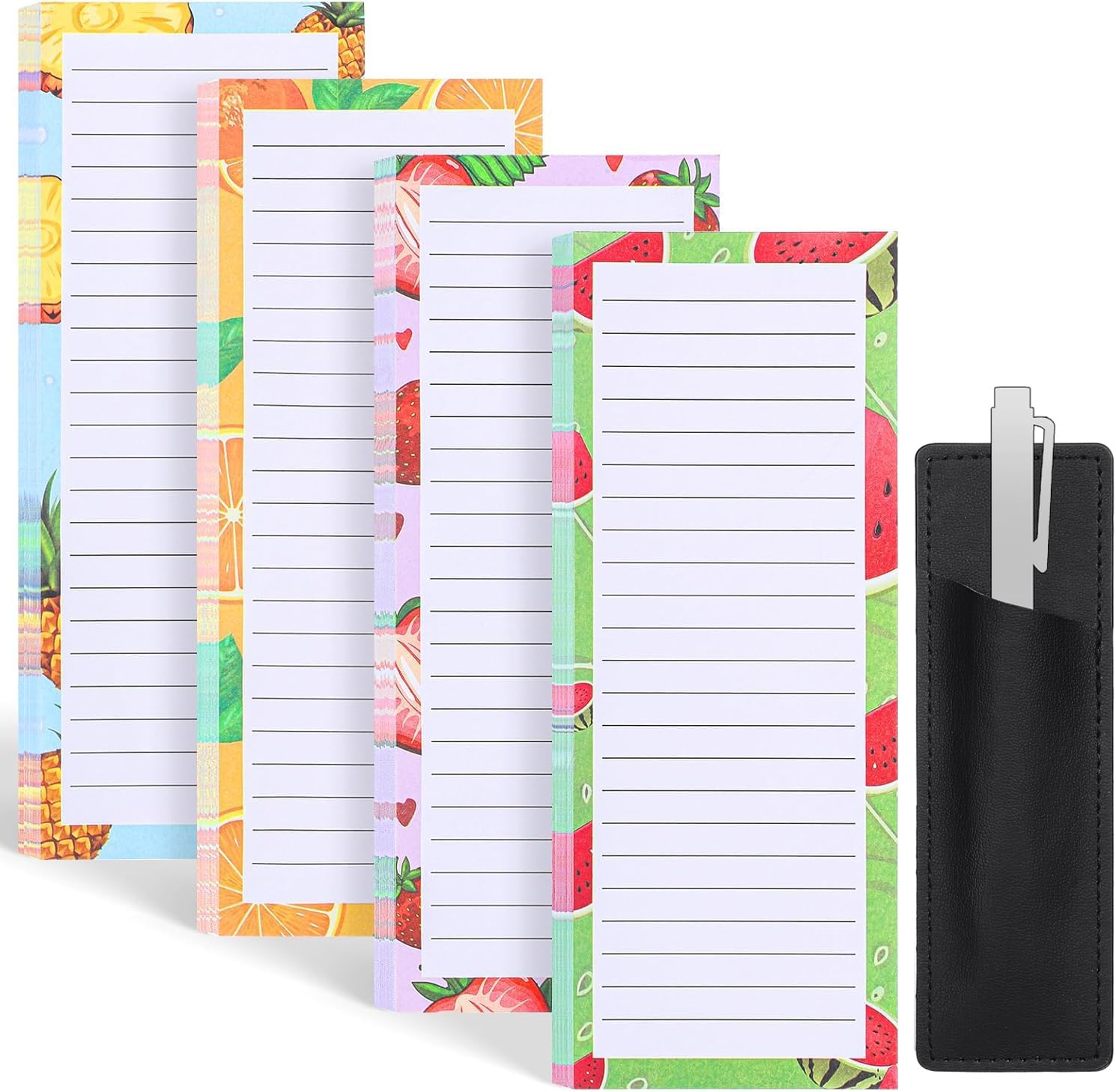 Magnetic Fruit Design Notepads 4 Pack 200 Sheets with Pen Holder for Refrigerator Grocery List V1258-DP02-BOL-755