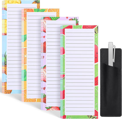 Magnetic Fruit Design Notepads 4 Pack 200 Sheets with Pen Holder for Refrigerator Grocery List V1258-DP02-BOL-755