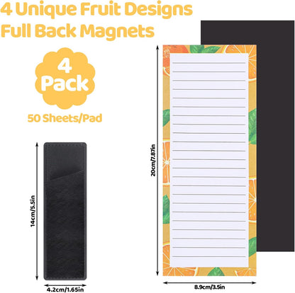 Magnetic Fruit Design Notepads 4 Pack 200 Sheets with Pen Holder for Refrigerator Grocery List V1258-DP02-BOL-755