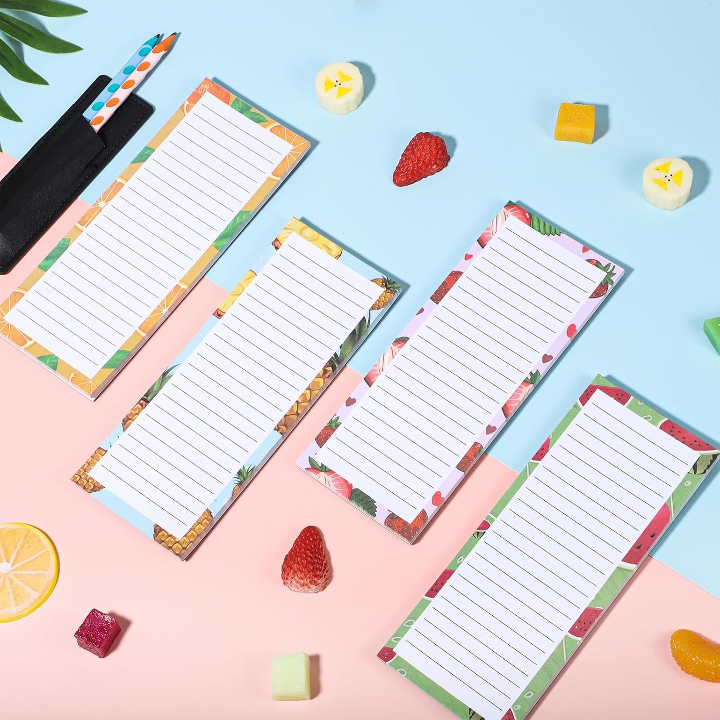 Magnetic Fruit Design Notepads 4 Pack 200 Sheets with Pen Holder for Refrigerator Grocery List V1258-DP02-BOL-755
