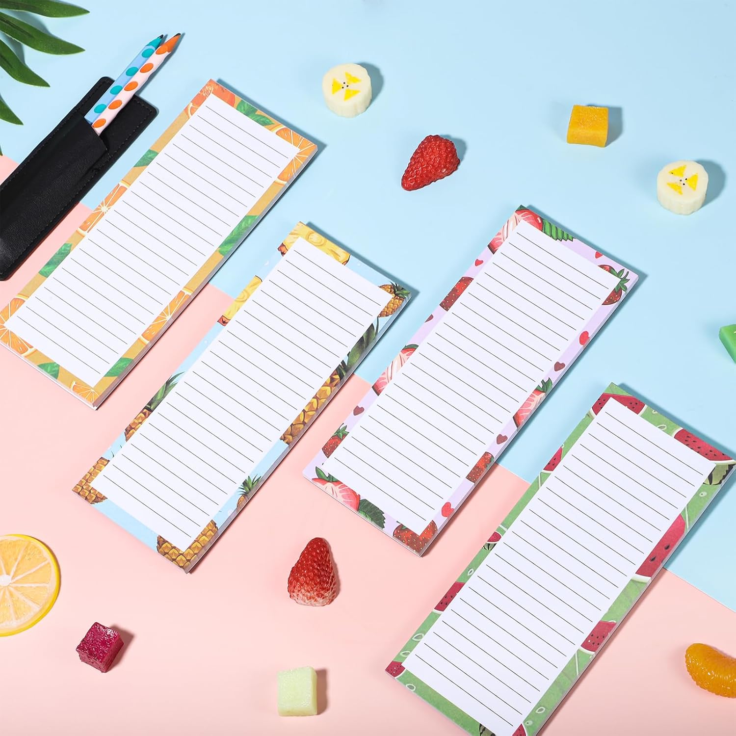 Magnetic Fruit Design Notepads 4 Pack 200 Sheets with Pen Holder for Refrigerator Grocery List V1258-DP02-BOL-755