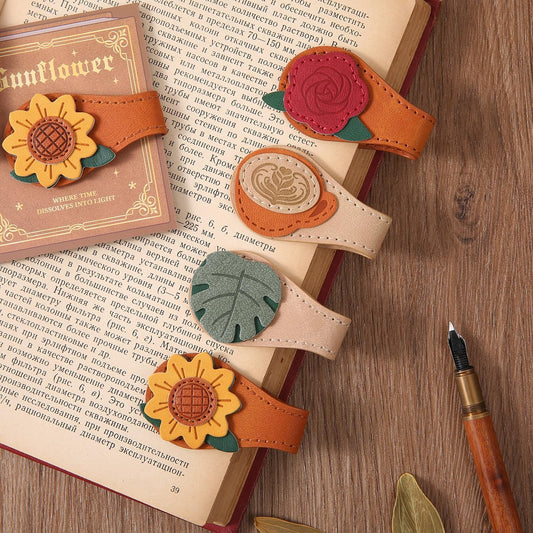 Set of 4 Magnetic Bookmarks - Leather & Vintage Design - Perfect Gift for Book Lovers & Readers V1258-DP02-BOL-756