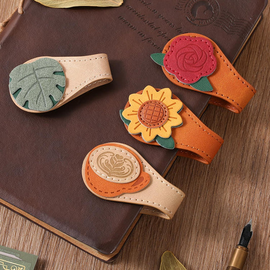 Set of 4 Magnetic Bookmarks - Leather & Vintage Design - Perfect Gift for Book Lovers & Readers V1258-DP02-BOL-756