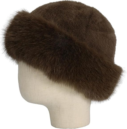 Fluffy Faux Fur Winter Hat - Soft Plush Warm Cold Weather Accessory - Brown V1258-DP02-BOL-766