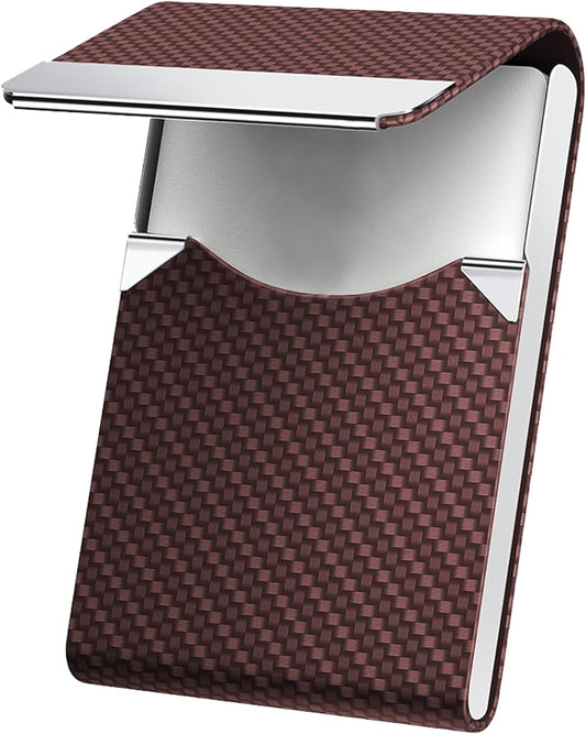 Men's Premium Leather & Stainless Steel Business Card Holder with Magnetic Closure - Brown V1258-DP02-BOL-770