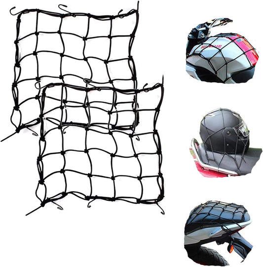 2 Pack 40x40cm Elastic Motorcycle Cargo Net with 6 Anti-Scratch Hooks for Scooter Helmet Storage - Black V1258-DP02-BOL-780