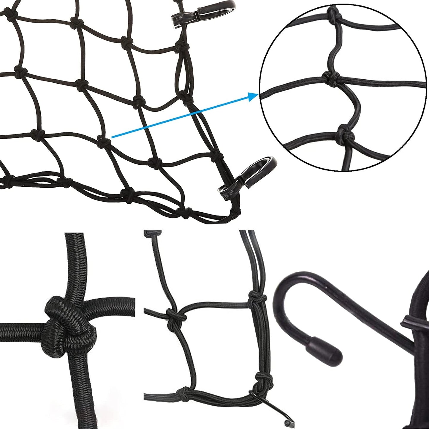 2 Pack 40x40cm Elastic Motorcycle Cargo Net with 6 Anti-Scratch Hooks for Scooter Helmet Storage - Black V1258-DP02-BOL-780