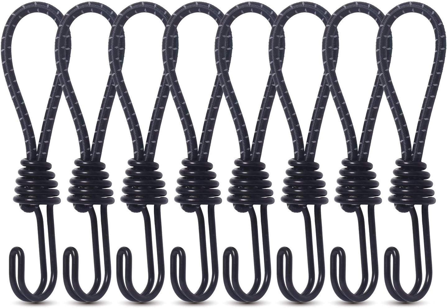 8 Pack DIY Anti-Scratch Hooks with Reflective Cord for 8mm Elastic & Bungee Cord - Ideal for Camping Trailer V1258-DP02-BOL-781