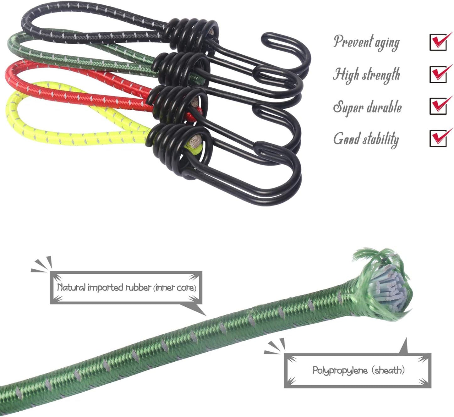8 Pack DIY Anti-Scratch Hooks with Reflective Cord for 8mm Elastic & Bungee Cord - Ideal for Camping Trailer V1258-DP02-BOL-781