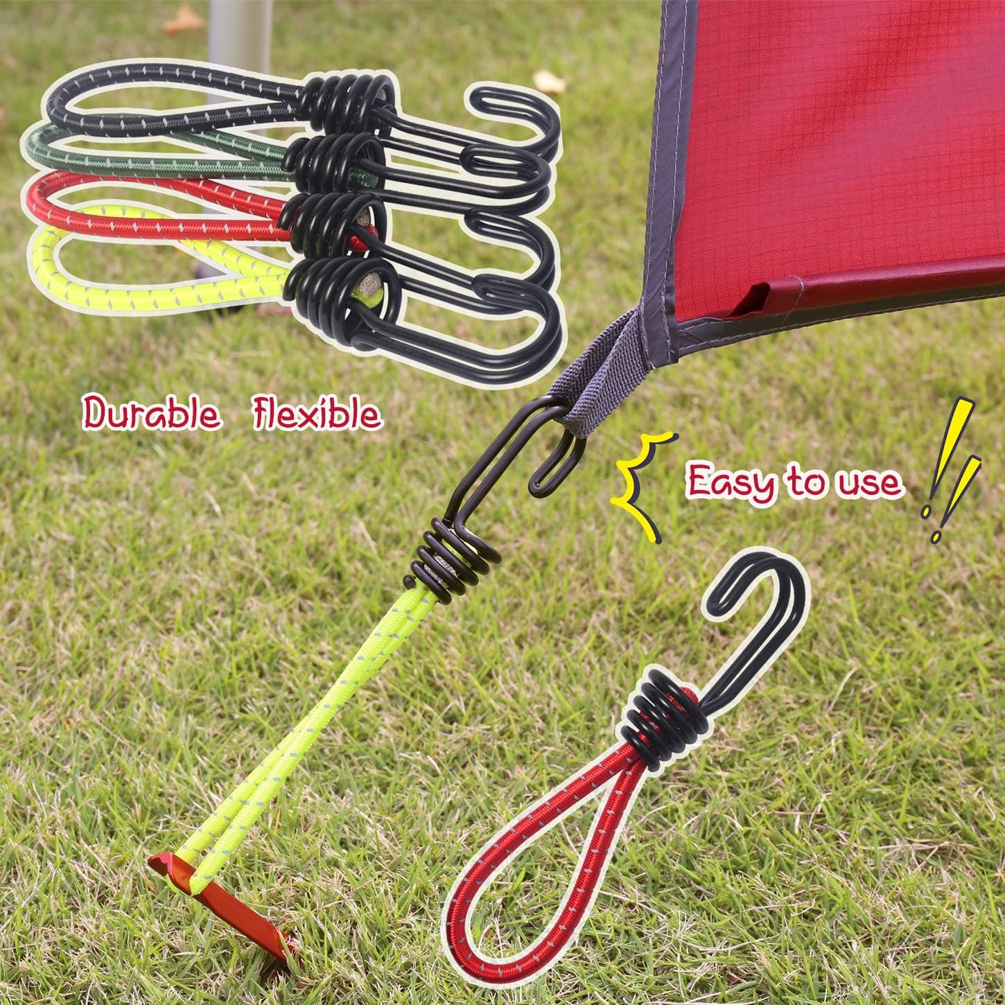 8 Pack DIY Anti-Scratch Hooks with Reflective Cord for 8mm Elastic & Bungee Cord - Ideal for Camping Trailer V1258-DP02-BOL-781