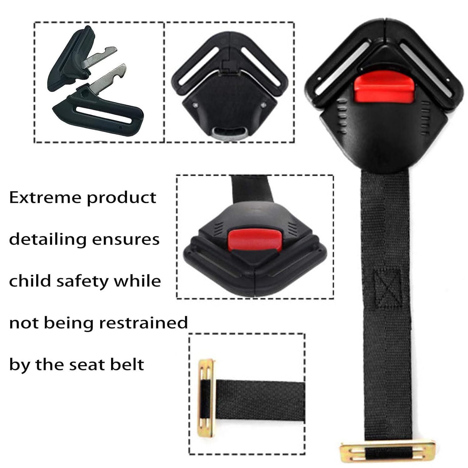 Universal Child Car Seat Safety Lock Replacement for 5-Point Harness - Black - Buggy & Baby Seat Compatible - V1258-DP02-BOL-783