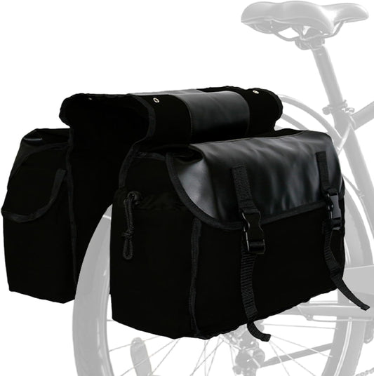 Vintage Double Bicycle Panniers Large Water-Resistant Canvas Bike Bags for E-bike & City Bike Black Set of 1 V1258-DP02-BOL-784