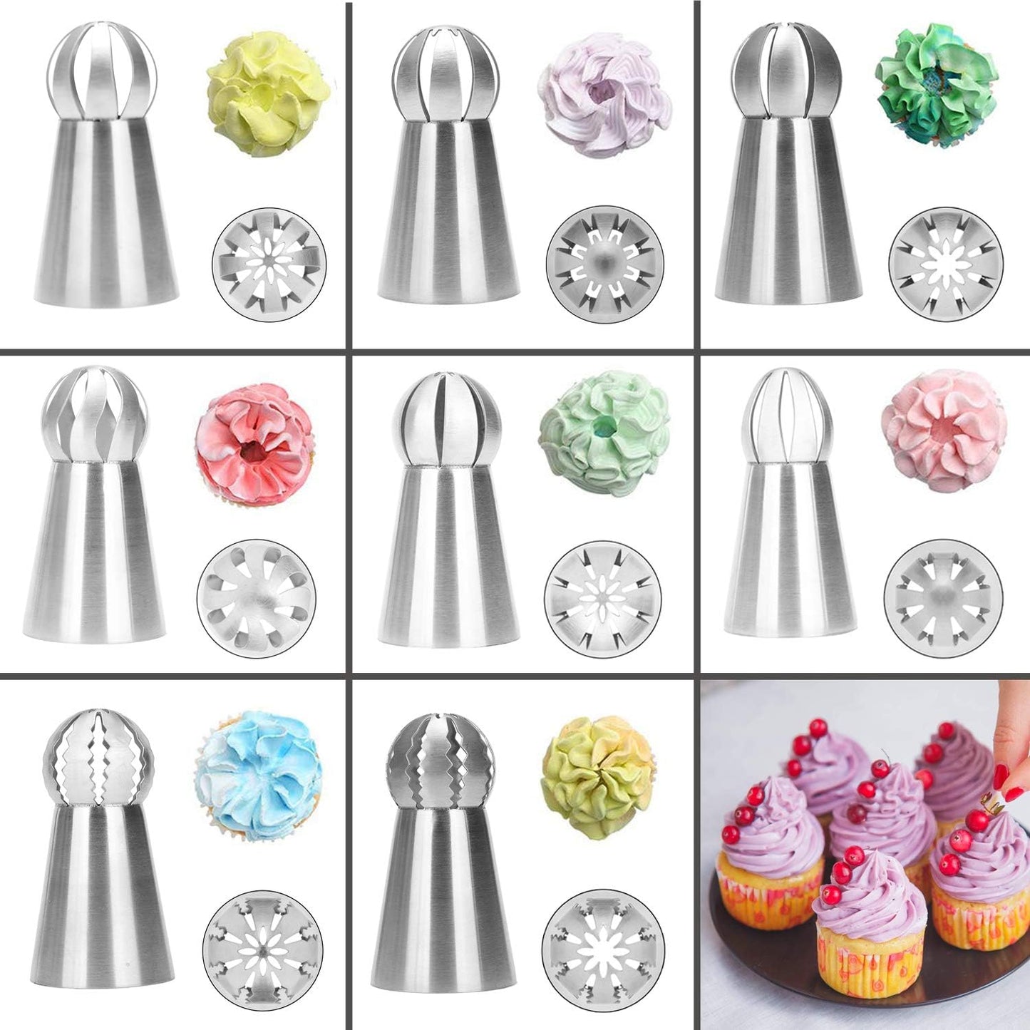 8-Piece Piping Nozzles Set for Cake Cupcake Cookies - Flower Decoration Tools V1258-DP02-BOL-785