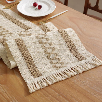 Boho Style Cotton Linen Table Runner 30x180cm Brush Design Durable Brown V1258-DP02-BOL-795