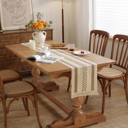 Boho Style Cotton Linen Table Runner 30x180cm Brush Design Durable Brown V1258-DP02-BOL-795