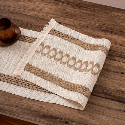 Boho Style Cotton Linen Table Runner 30x180cm Brush Design Durable Brown V1258-DP02-BOL-795