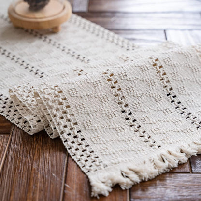 Macrame Table Runner 30x180 cm Handmade Cotton Linen Boho Style Beige Decorative Tablecloth V1258-DP02-BOL-796