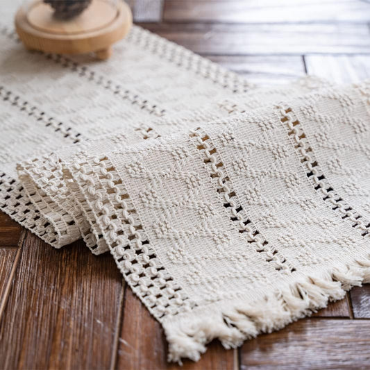 Macrame Table Runner 30x180 cm Handmade Cotton Linen Boho Style Beige Decorative Tablecloth V1258-DP02-BOL-796