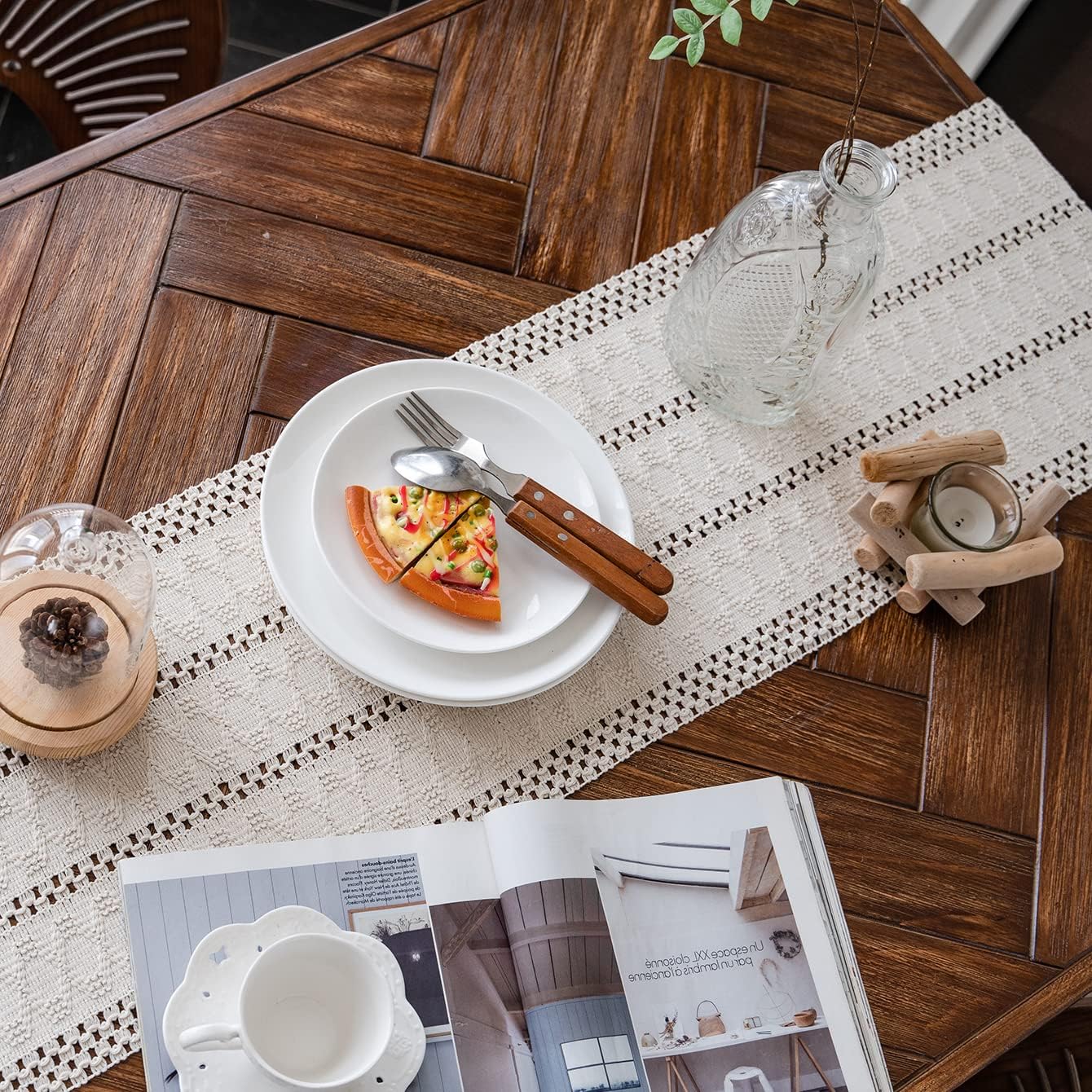 Macrame Table Runner 30x180 cm Handmade Cotton Linen Boho Style Beige Decorative Tablecloth V1258-DP02-BOL-796