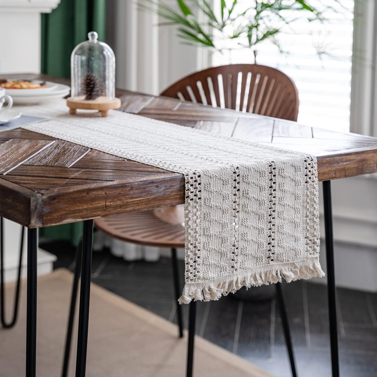 Macrame Table Runner 30x180 cm Handmade Cotton Linen Boho Style Beige Decorative Tablecloth V1258-DP02-BOL-796