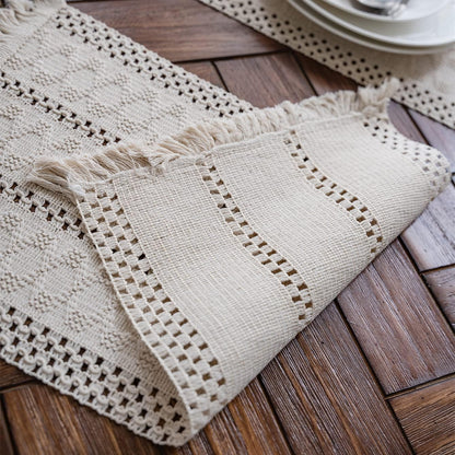 Macrame Table Runner 30x180 cm Handmade Cotton Linen Boho Style Beige Decorative Tablecloth V1258-DP02-BOL-796