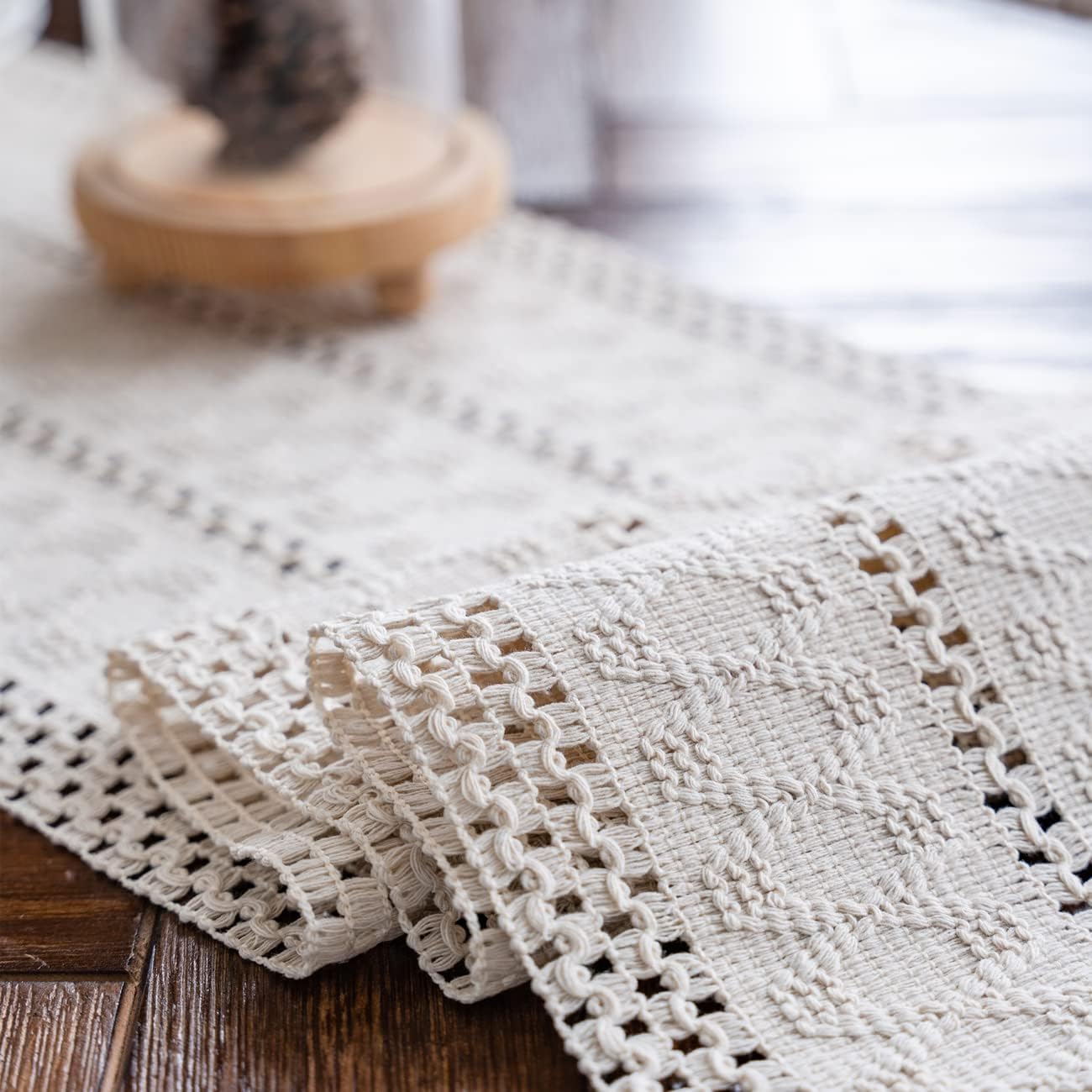 Macrame Table Runner 30x180 cm Handmade Cotton Linen Boho Style Beige Decorative Tablecloth V1258-DP02-BOL-796
