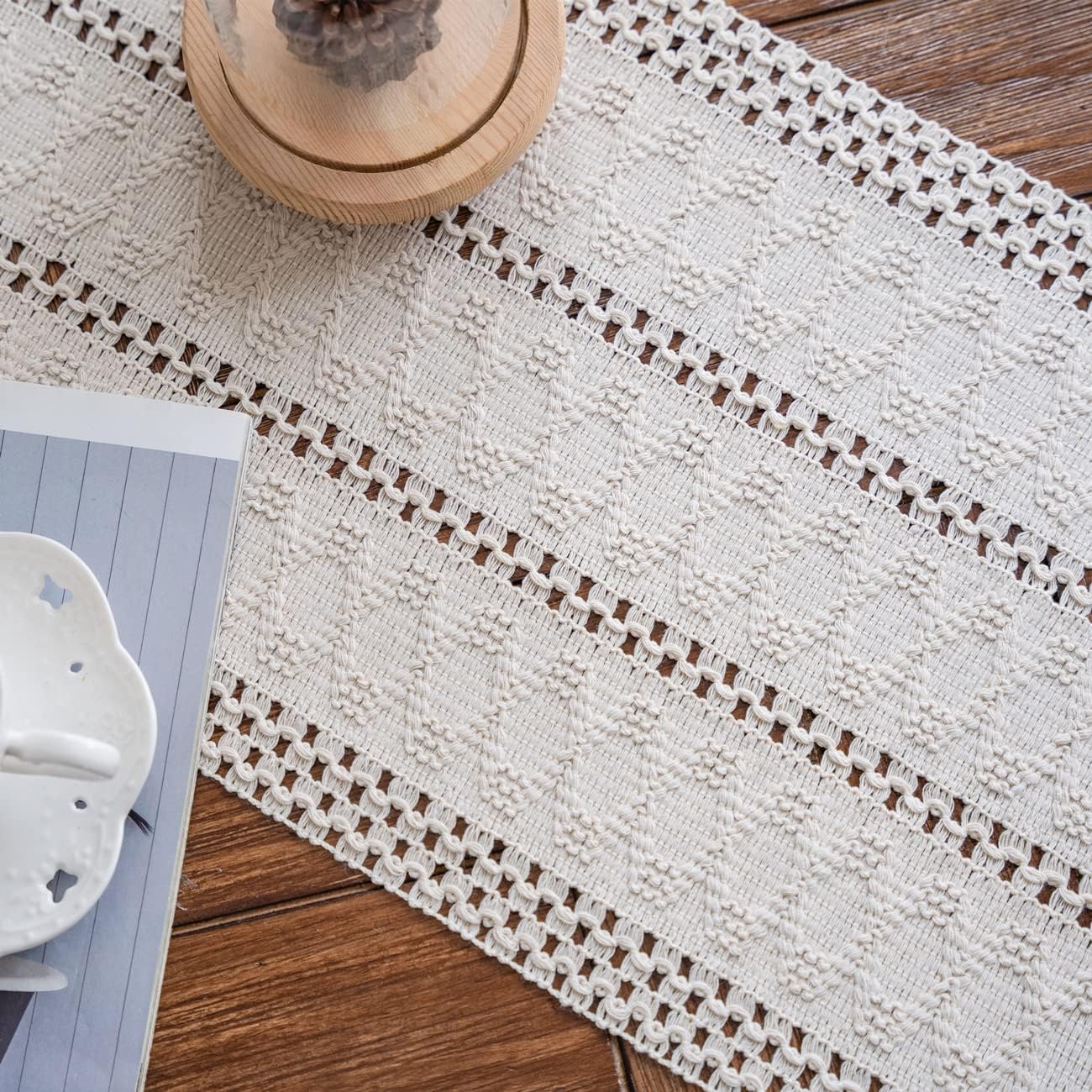 Macrame Table Runner 30x180 cm Handmade Cotton Linen Boho Style Beige Decorative Tablecloth V1258-DP02-BOL-796