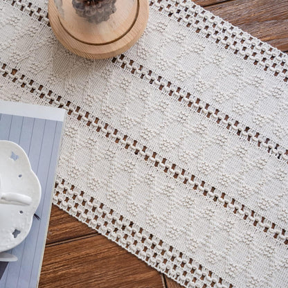 Macrame Table Runner 30x180 cm Handmade Cotton Linen Boho Style Beige Decorative Tablecloth V1258-DP02-BOL-796
