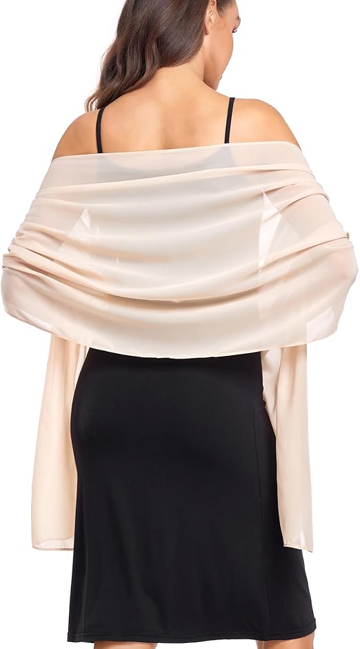 Women's Beige Chiffon Scarf 175x70cm - Ultra Soft Lightweight for Travel & Shoulder - Compact Design V1258-DP02-BOL-798