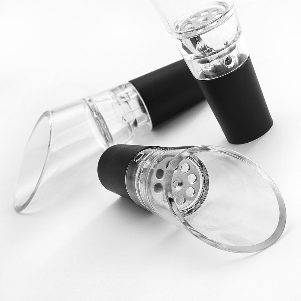 6 Piece Black Wine Pourers with Conical Silicone Stopper Silicone Seal and Aeration Function V1258-DP02-BOL-800