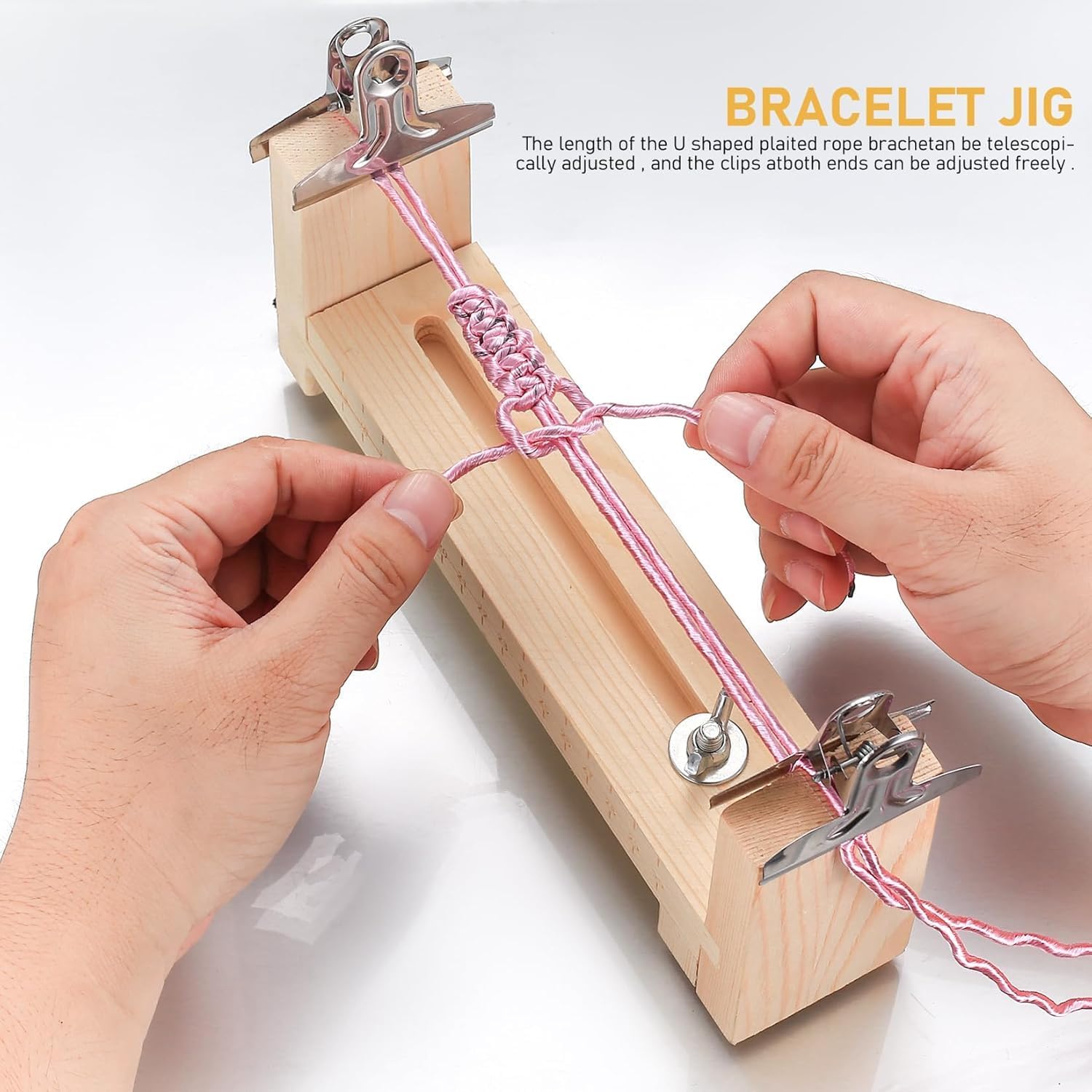 Adjustable Wooden Bracelet Weaving Frame with Double Scale 2 Clamps for DIY Bracelet Belt Keychain Making V1258-DP02-BOL-801