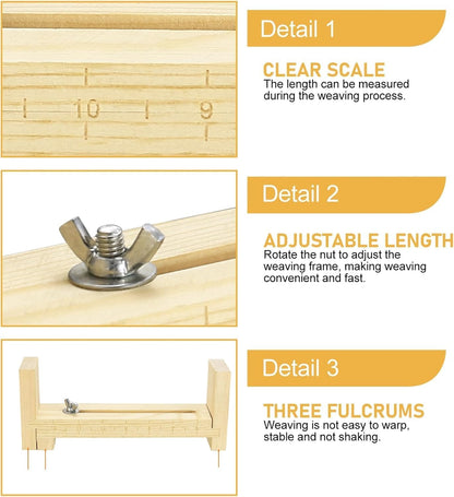 Adjustable Wooden Bracelet Weaving Frame with Double Scale 2 Clamps for DIY Bracelet Belt Keychain Making V1258-DP02-BOL-801