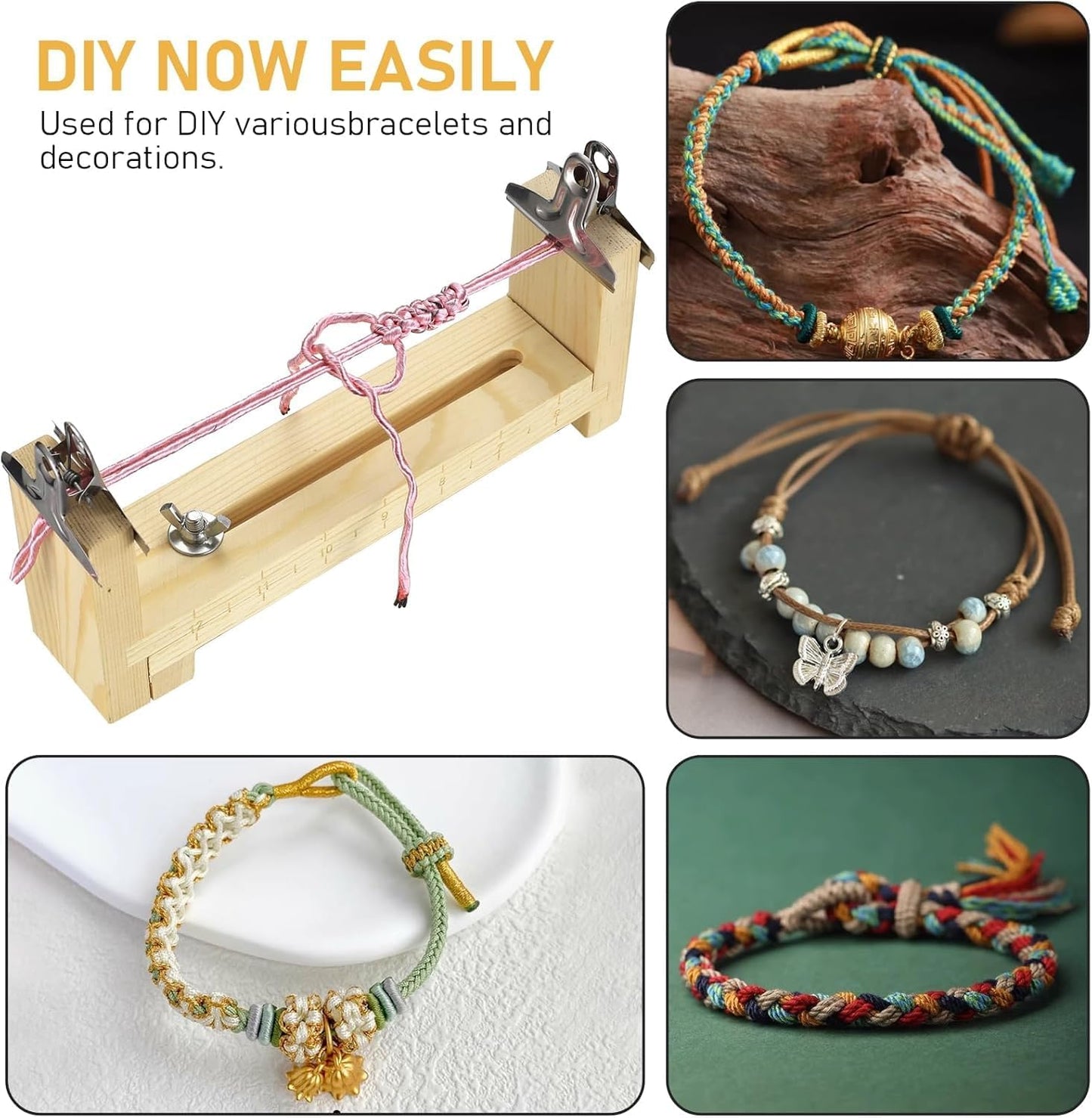 Adjustable Wooden Bracelet Weaving Frame with Double Scale 2 Clamps for DIY Bracelet Belt Keychain Making V1258-DP02-BOL-801