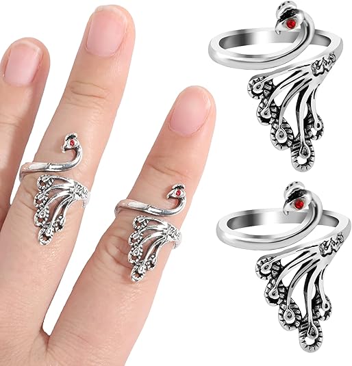 2 Pack Adjustable Yarn Guides for Crocheting & Knitting - Finger Ring Holders - Silver V1258-DP02-BOL-802