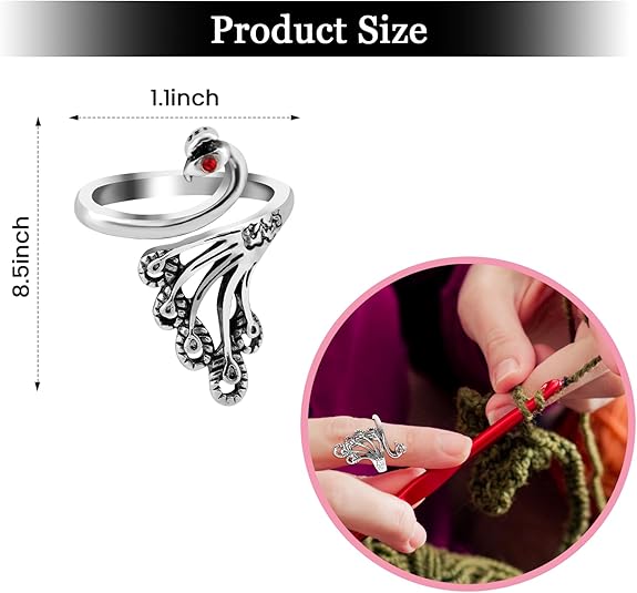 2 Pack Adjustable Yarn Guides for Crocheting & Knitting - Finger Ring Holders - Silver V1258-DP02-BOL-802
