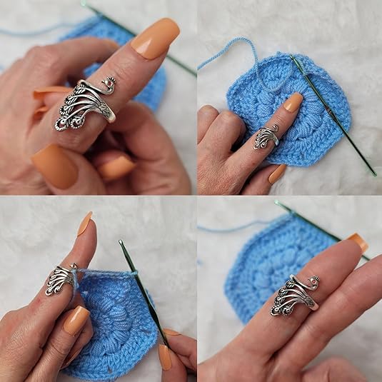 2 Pack Adjustable Yarn Guides for Crocheting & Knitting - Finger Ring Holders - Silver V1258-DP02-BOL-802