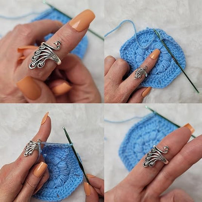 2 Pack Adjustable Yarn Guides for Crocheting & Knitting - Finger Ring Holders - Silver V1258-DP02-BOL-802