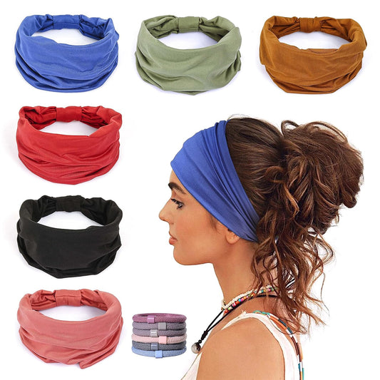 6 Pack Women's Sports Headbands Sweat Absorbent Elastic with Hair Ties for Yoga Fitness V1258-DP02-BOL-811