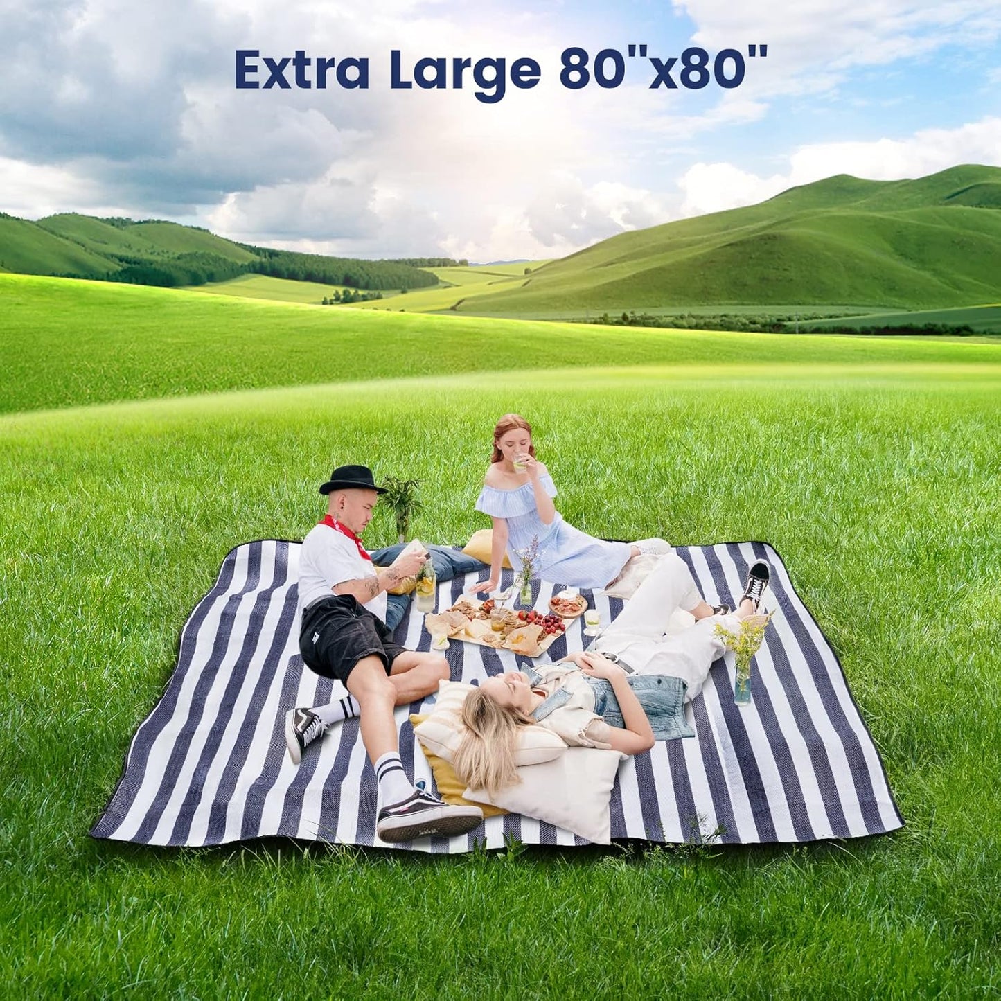 200x200cm Picnic Blanket Waterproof Sandproof Foldable for 6-8 People 3 Layers Ideal for Beach Park Camping V1258-DP02-BOL-813