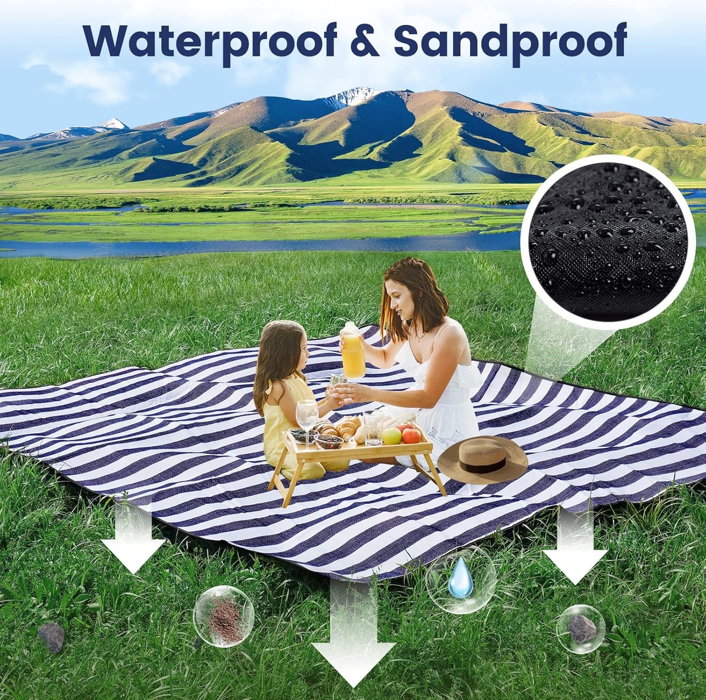 200x200cm Picnic Blanket Waterproof Sandproof Foldable for 6-8 People 3 Layers Ideal for Beach Park Camping V1258-DP02-BOL-813