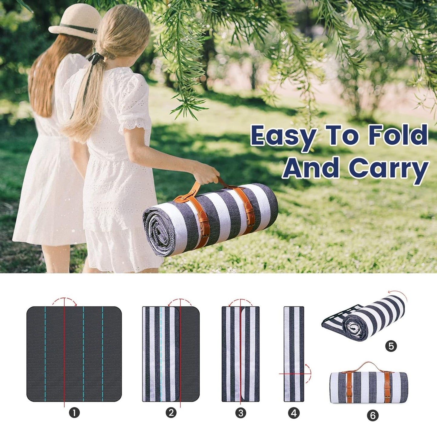 200x200cm Picnic Blanket Waterproof Sandproof Foldable for 6-8 People 3 Layers Ideal for Beach Park Camping V1258-DP02-BOL-813